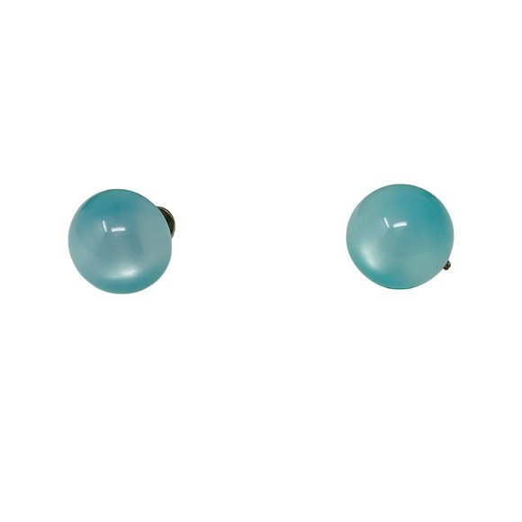 Vintage 1950s Light Blue Circle Earrings Screw Backs - Picture 1 of 4